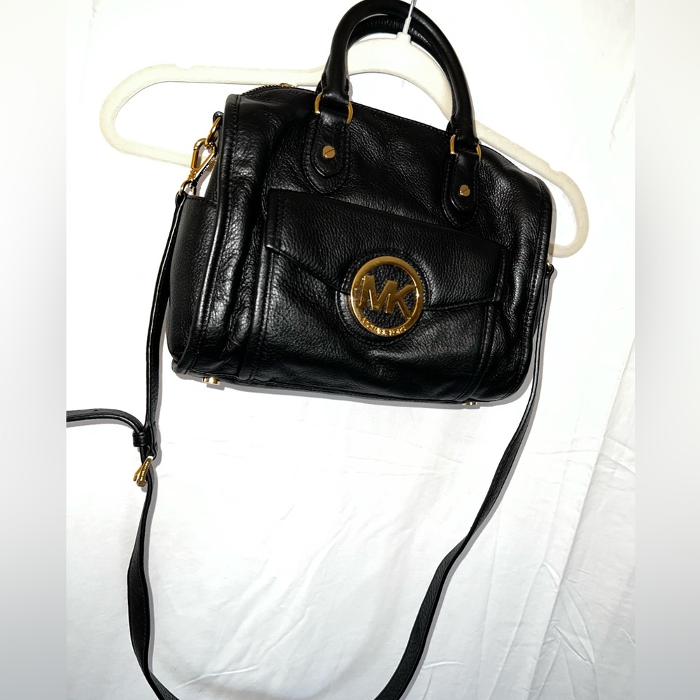 Michael Kors black leather shoulder handbag with gold hardware